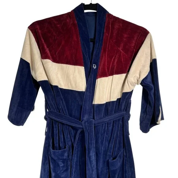 Vintage Christian Dior Monsieur Mens Multicolor Velour Bath Robe One Size - Picture 2 of 9